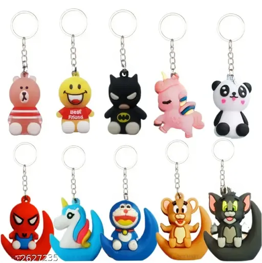 Mini Random Cartoon Keychain Combo – Soft Silicone Characters for Bags, Keys & Gifting (Pack Of 12)