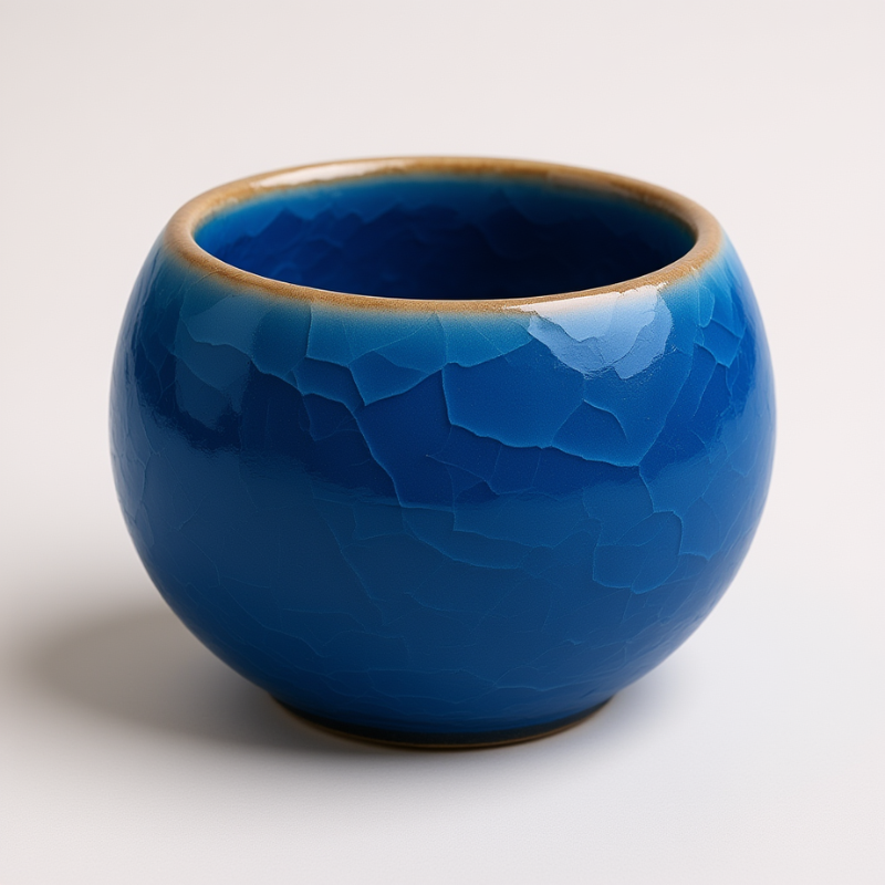 Glossy Blue Crackle-Glazed Ceramic Bowl – Elegant Handmade Dining & Serving Bowl