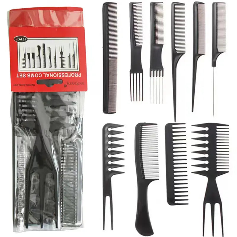 10 Pcs Hair Styling Professional Comb Set – Durable Hairdressing Combs for Salon & Home Use