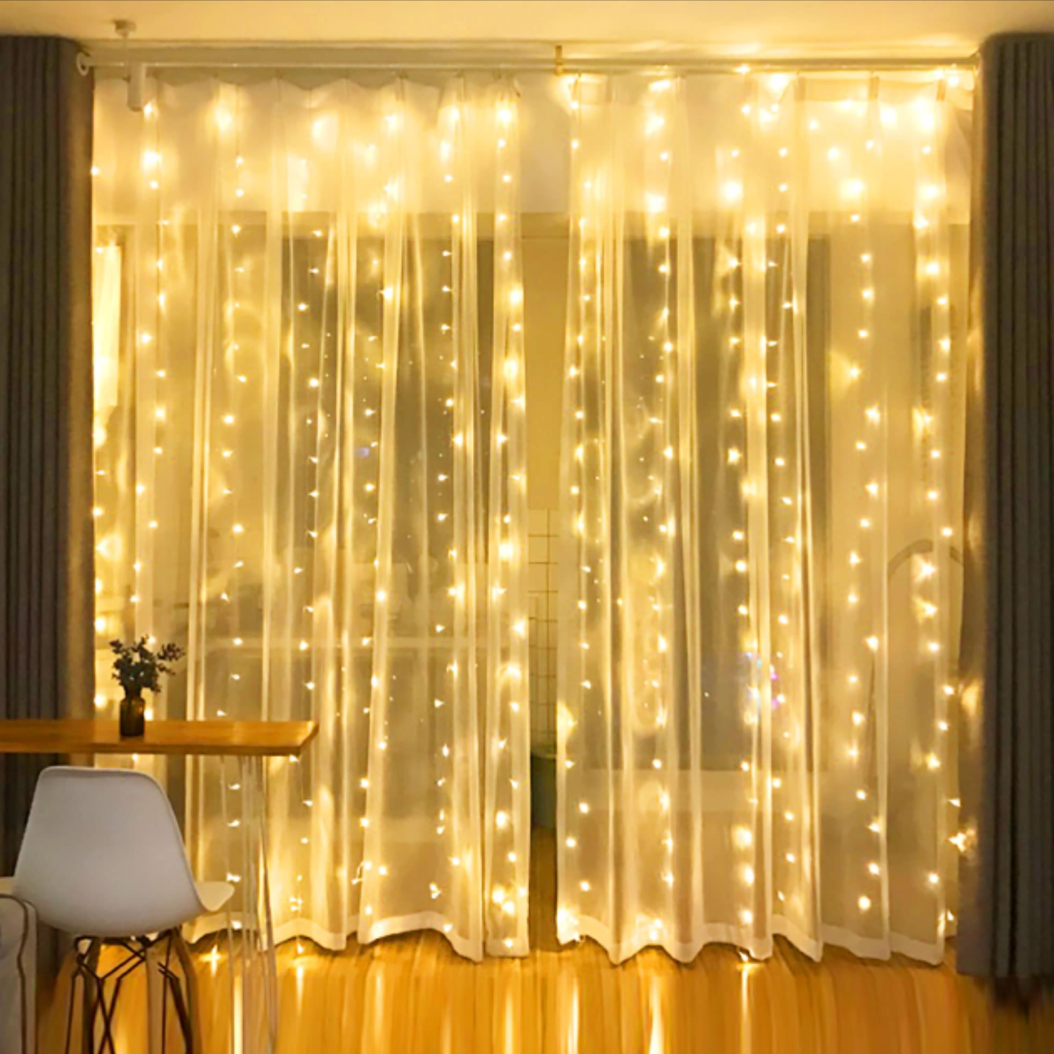 Curtain Fairy Lights with Remote – Colourful Copper Wire Window Lights, Multicoloured LED Backdrop String Lights (Warm White Mode Included)