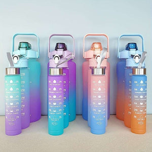 3 Pcs Pack Large Capacity Sports Water Bottles, Durable PC Material, Leak-Proof Lids, Handy Handles, Uncharged, for Outdoor & Indoor Fitness