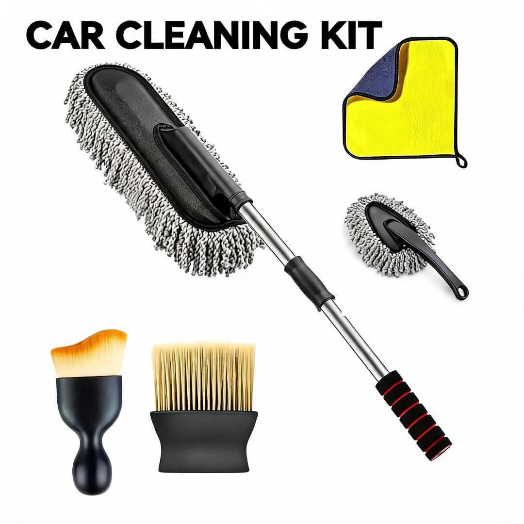 5 PCS Microfiber Car Duster Kit Interior & Exterior Car Cleaning Detailing Tool Scratch & Lint Free, Pollen Removing Extendable Long Handle Duster for Car & Motorcycle car (Duster Kit)