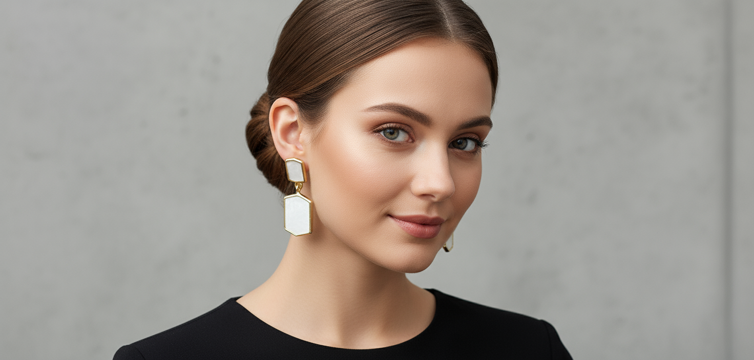 Chic Double Abstract Rectangle Drop Earrings - Minimalist Gold Frame Inlay Statement (Random color- 1 Pair)