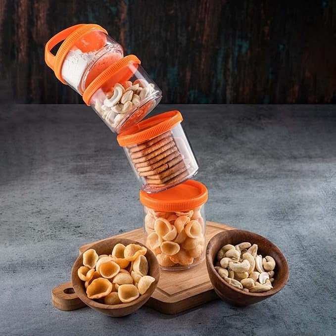 4-in-1 Modular Dry Fruit & Snack Storage Container – Airtight, Stackable Jars with Handle for Home & Travel (Pack of 1)