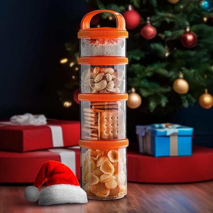 4-in-1 Modular Dry Fruit & Snack Storage Container – Airtight, Stackable Jars with Handle for Home & Travel (Pack of 1)