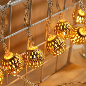 Metal Ball String Lights 20 LED Indoor & Outdoor Decor - Intricate Pattern, Wire LED for Living Room, Dining, Parties, Festivals