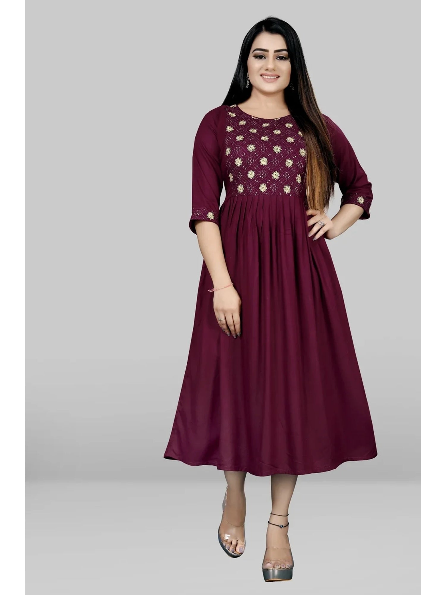 Embroidered Viscose Rayon Anarkali Kurta for Women
