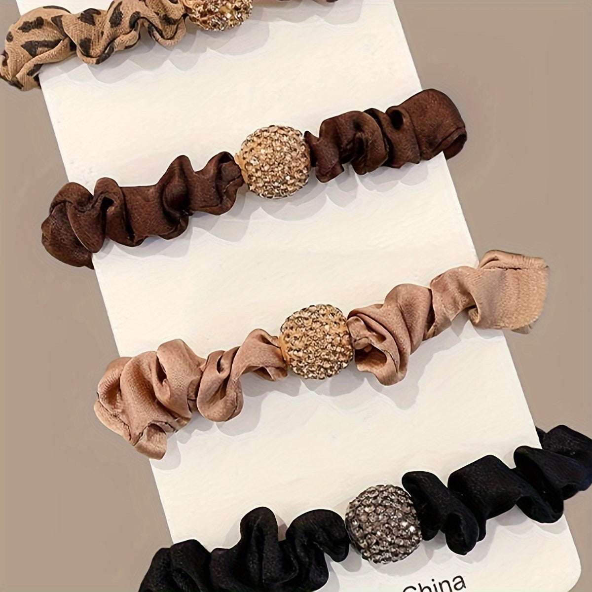 4pcs Set Rhinestone Hair Rope High Elastic Rubber Band Adult Hair Tie Plain (Random Colors)