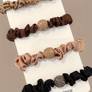 4pcs Set Rhinestone Hair Rope High Elastic Rubber Band Adult Hair Tie Plain (Random Colors)