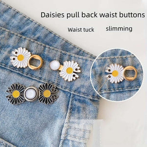 2 pairs Jeans Dress Buttons, DIY Pants Clip Waist Tightener Buttons, DIY Sewing Adjustable Waist Buckle Fashion Faux Pearl Flower Adjustable Buckle Clothing Accessories