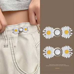 2 pairs Jeans Dress Buttons, DIY Pants Clip Waist Tightener Buttons, DIY Sewing Adjustable Waist Buckle Fashion Faux Pearl Flower Adjustable Buckle Clothing Accessories