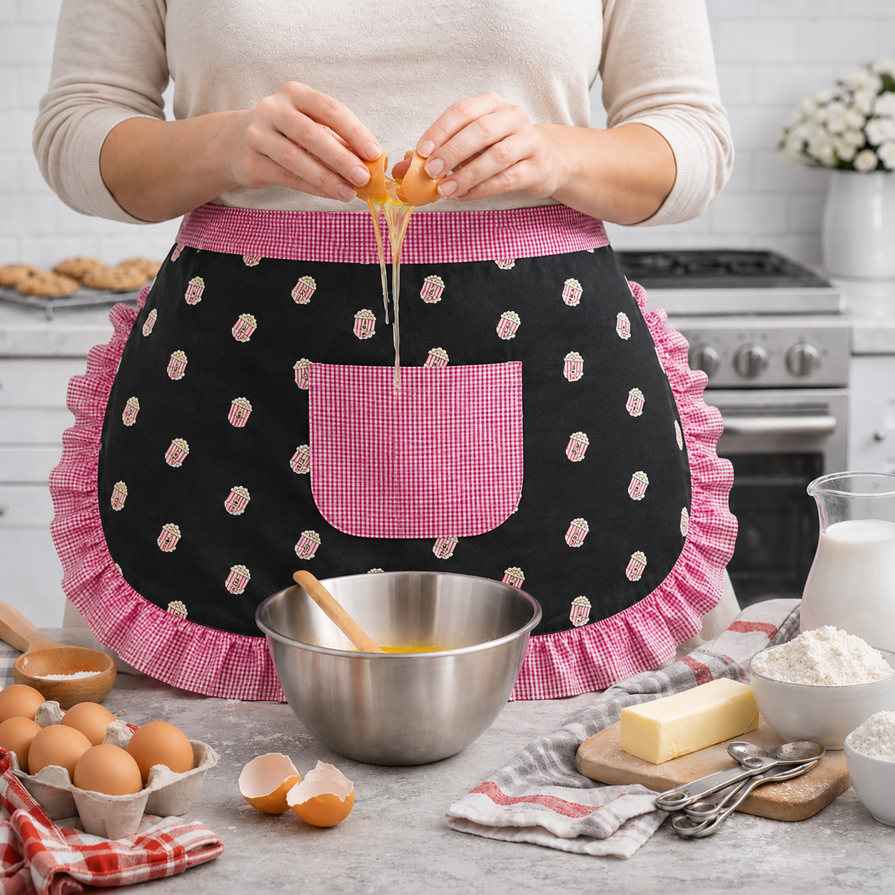 Cute Half Apron (Skirt Style) | Mini Waist Apron for Kitchen, Cooking & Cleaning | Lightweight Stylish Apron (Rondom Color)