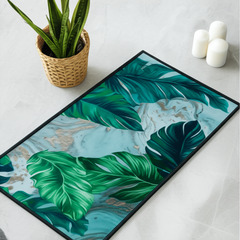 Tropical Leaf Bathroom Mat – Non-Slip, Water Absorbent Floor Rug for Bath, Kitchen & Home