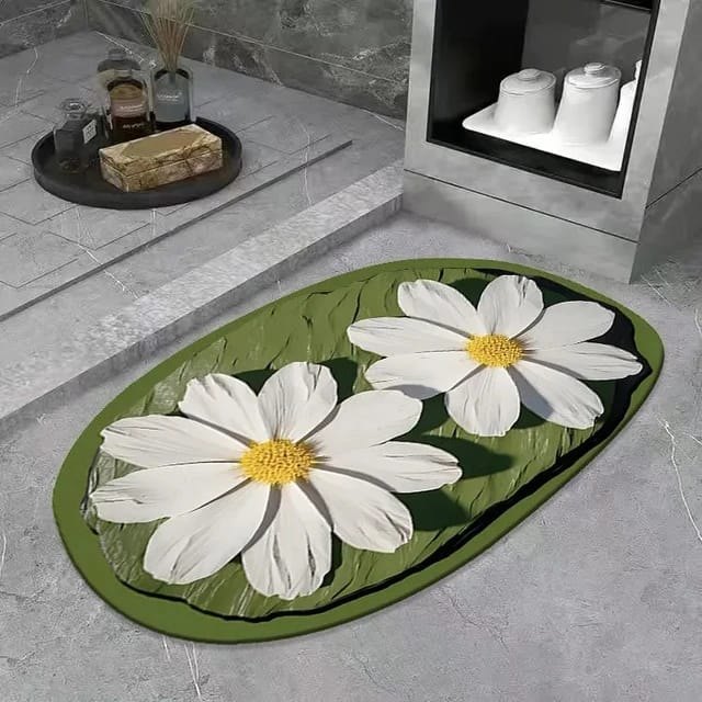 Water Absorbing Flower Print 3D Floor Bathroom Mat - Anti-Slip, Quick Dry Rug (Random Prints) (Pack of 1)