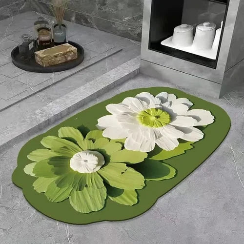 Water Absorbing Flower Print 3D Floor Bathroom Mat - Anti-Slip, Quick Dry Rug (Random Prints) (Pack of 1)