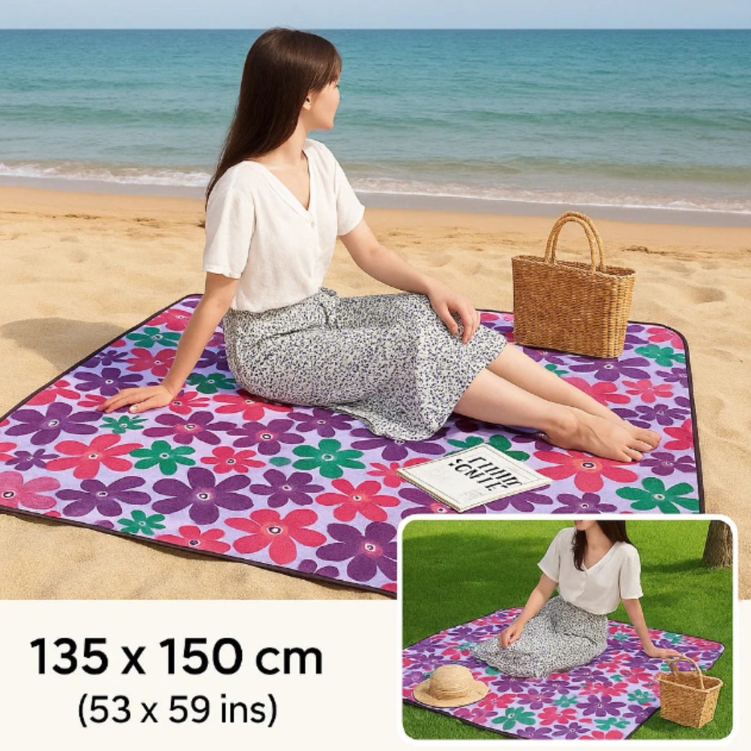 Large Picnic Mat (135×150cm) – Waterproof, Foldable Outdoor Blanket for Picnic, Beach, Camping & Travel (Random Print - Pack of 1)