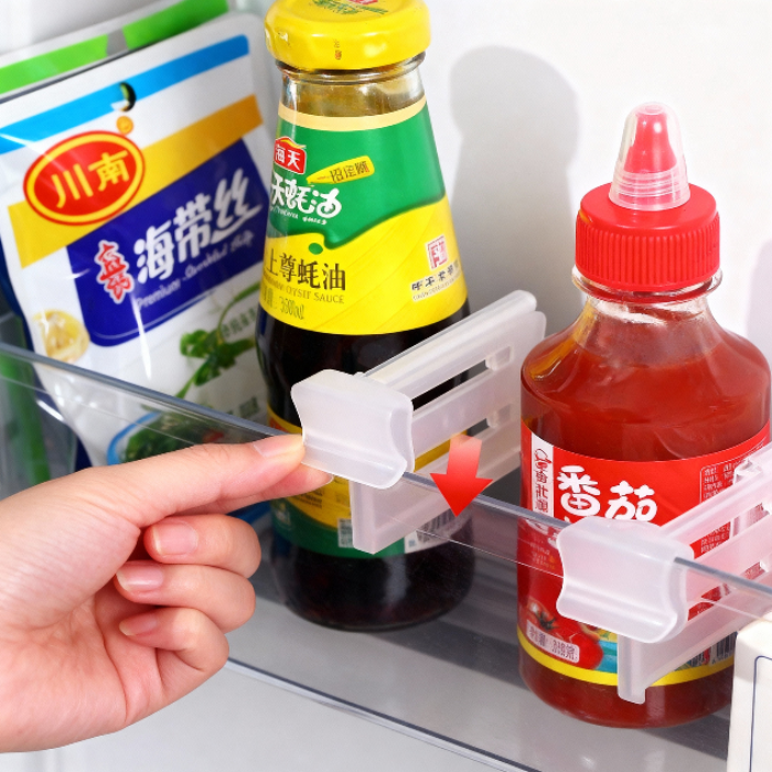 4 Pcs Fridge Organizer Adjustable Shelf Divider – Expandable Refrigerator Drawer Partition Clips for Easy Storage & Organization