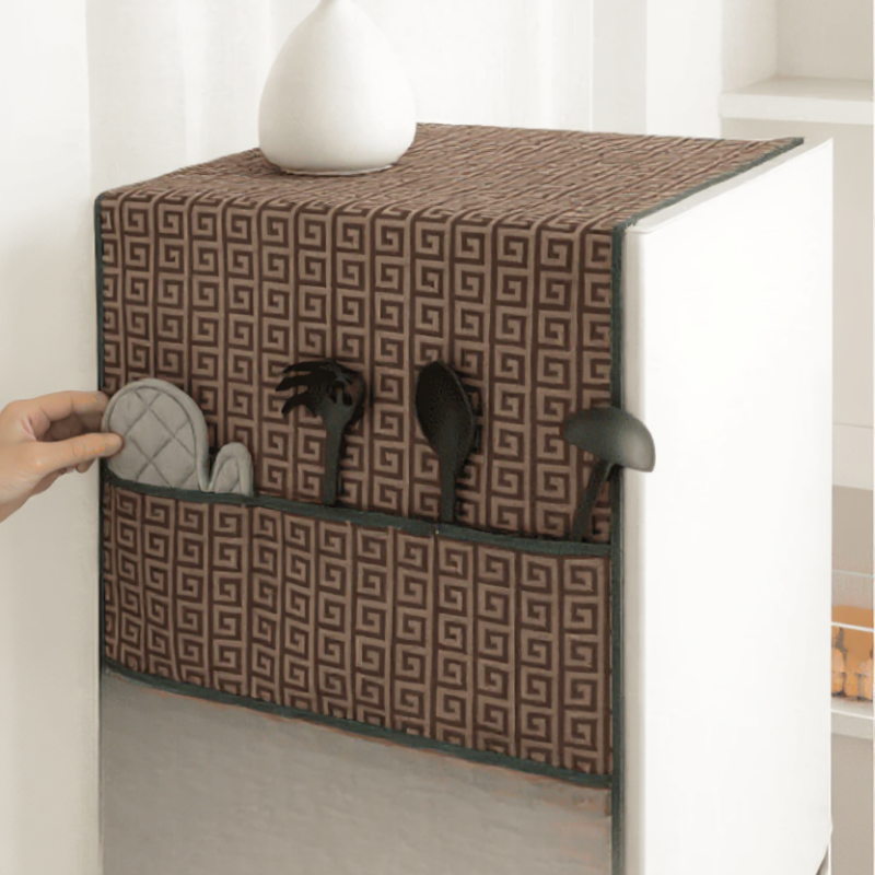Multipurpose Oven and Fridge Cover Set with Pockets – Dustproof, Heat-Resistant Fabric Covers for Kitchen Appliances (Random Color)