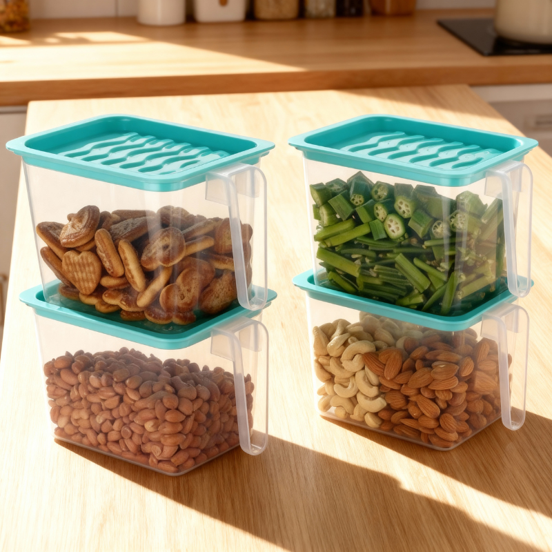 Plastic Fridge Storage Containers with Handle – Airtight Refrigerator Jars (1000 ml-Pack of 6 PCs)