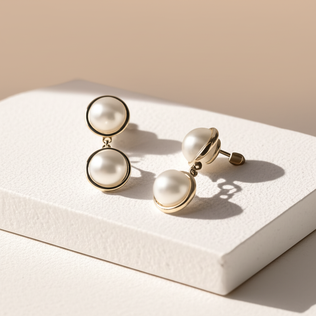 Elegant Double Faux Pearl Drop Earrings - Classic Gold or Silver Tone Dangle Jewelry for Women (Random color-1 Pair)