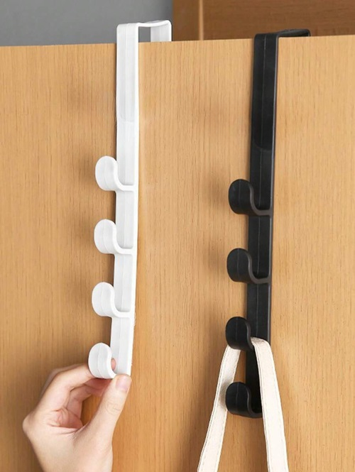 4 Hook Over Door Hanger | Metal Back Door Hook Rack for Clothes, Towels & Bags (Random Color-Pack of 1)