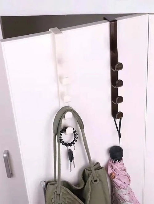 4 Hook Over Door Hanger | Metal Back Door Hook Rack for Clothes, Towels & Bags (Random Color-Pack of 1)