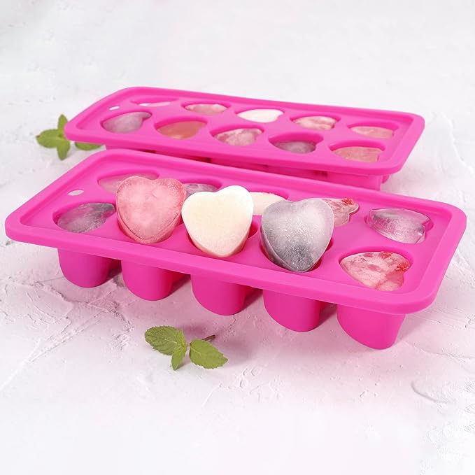 12 Cavity Heart Ice Tray (2 Pcs) – Flexible Silicone Mould for Ice Cubes, Chocolate & Jelly