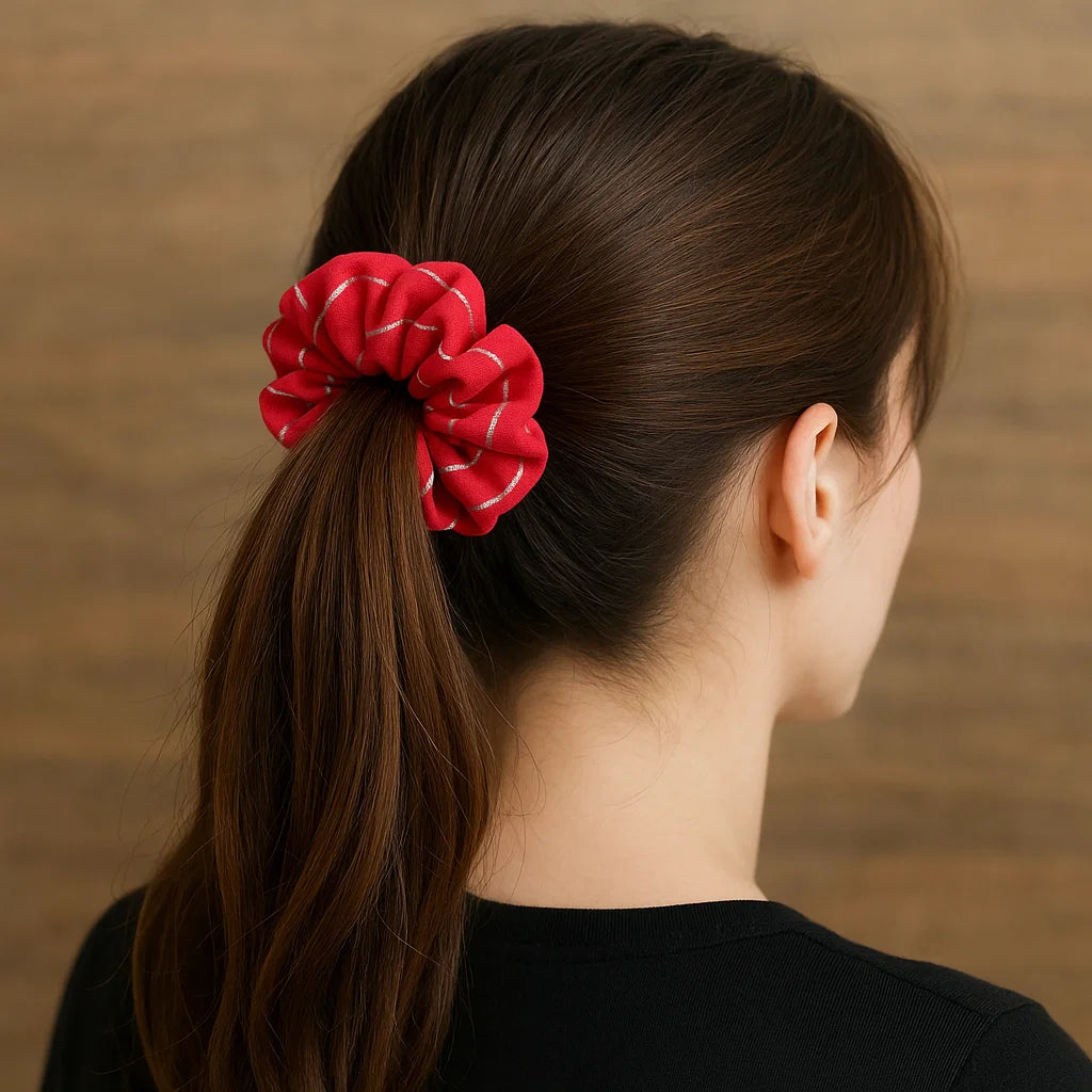 Striped Georgette Scrunchies – Soft Hair Ties for Women & Girls | Random Color Ponytail & Bun Hair Accessory (Pack of 1)