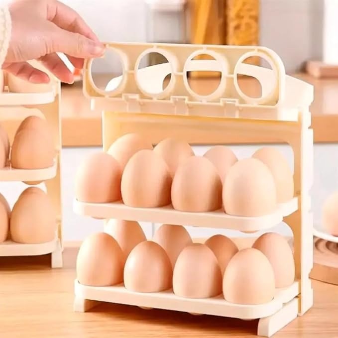3 layer 24 grid space saving foldable design egg holder tray for refrigerator, kitchen and restaurant