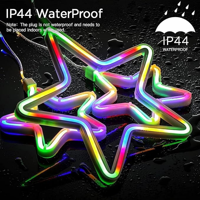Multicolor LED Neon Star Curtain String Light | 9 Neon Stars (5 Big & 4 Small Stars)