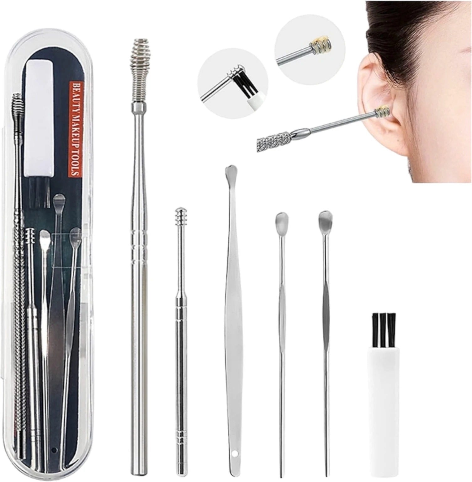 6 Pcs Ear Cleaning Tools Set with Plastic Storage Box – Multi-Functional Earwax Removal Kit for Personal Hygiene & Ear Care