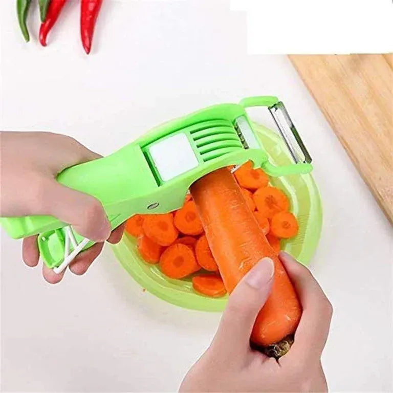 2 in 1 Vegetable and Fruit Multi Cutter, Peeler, Slicer Easy Slicing Sharp Stainless Steel 5 Blade Multifunctional Kitchen Tool