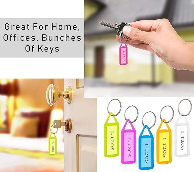 Colorful Plastic Key Label Tags – Keyring ID Name Tags Organizer (Pack of 50)