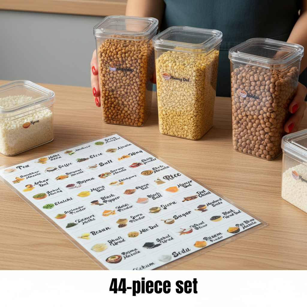 44-piece set of 3D waterproof spice jar label stickers for kitchen organization