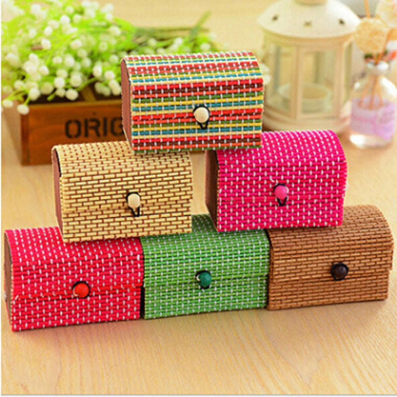 Bamboo Jewellery Box – Elegant Natural Bamboo Storage Case for Rings, Earrings & Accessories (Random color-Pack of 1)