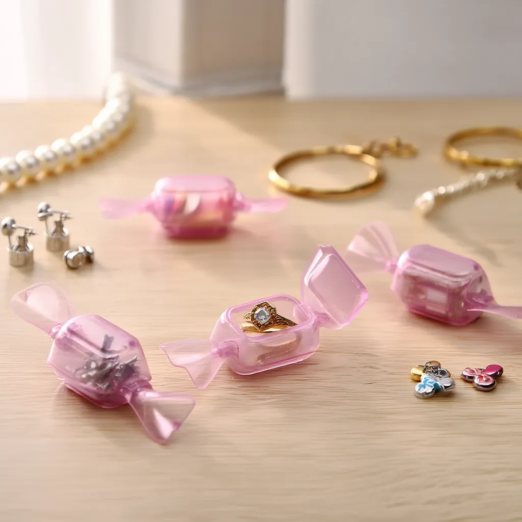 10 Pcs Mini Jewelry Organizer Box – Transparent Candy Shaped Storage Case for Rings, Earrings & Accessories