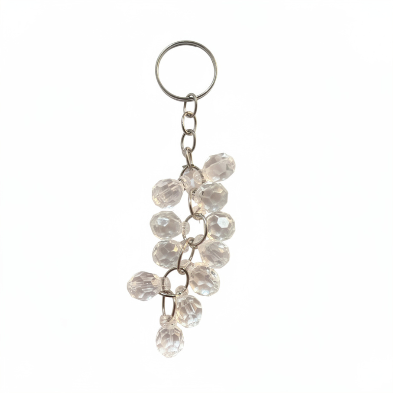 6 Pcs Clear Quartz Crystal Beaded Keychain – Natural Healing Stone Key Ring for Keys, Bags & Gifting