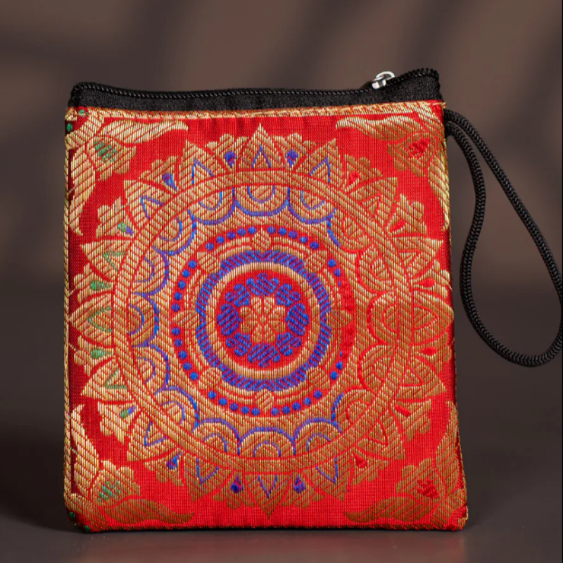 Kolam Designed Banarasi Coin Pouch – Elegant Ethnic Mini Purse for Women (Random Color-Pack of 1)