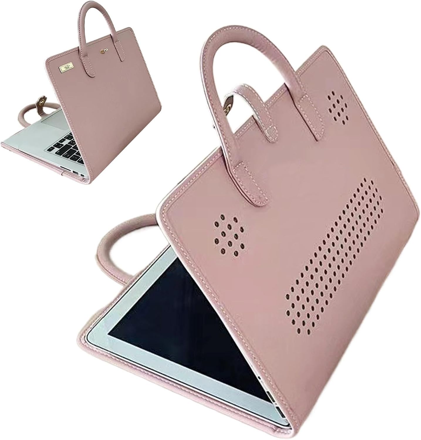 Pink Laptop Protective Case – PU Leather Waterproof Laptop Bag with Handle, Notebook Carrying Case for Work & Travel (39×24 cm)