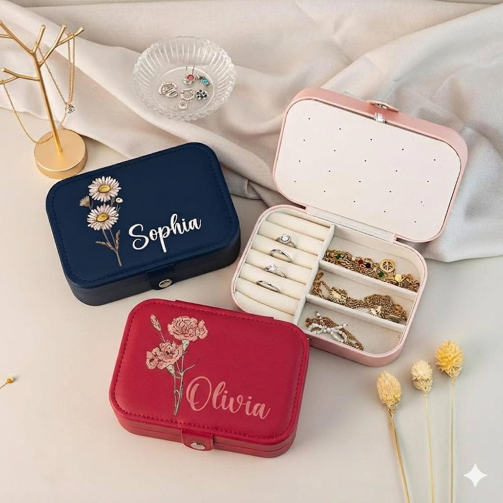 Rakhi Special Gift for Sister | Personalized Jewellery Box for Girls | Custom Name & Birth Flower Jewellery Organizer