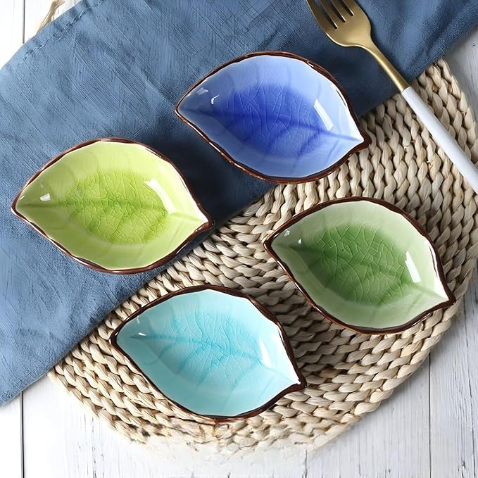 Leaf-Shaped Ceramic Plate – Elegant Nature-Inspired Green Dish for Serving Snacks, Sauces, and Home Décor (1 Pcs)