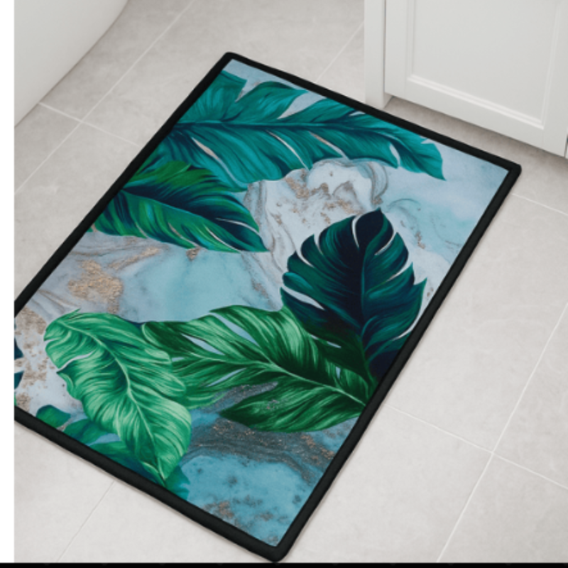 Tropical Leaf Bathroom Mat – Non-Slip, Water Absorbent Floor Rug for Bath, Kitchen & Home
