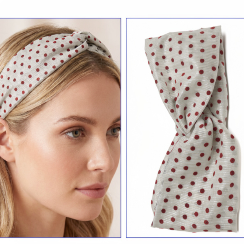 Polka Dot Twist Knot Women’s Hair Band – Stylish Non-Slip White Headband with Black Dots (Random color-Pack of 1)