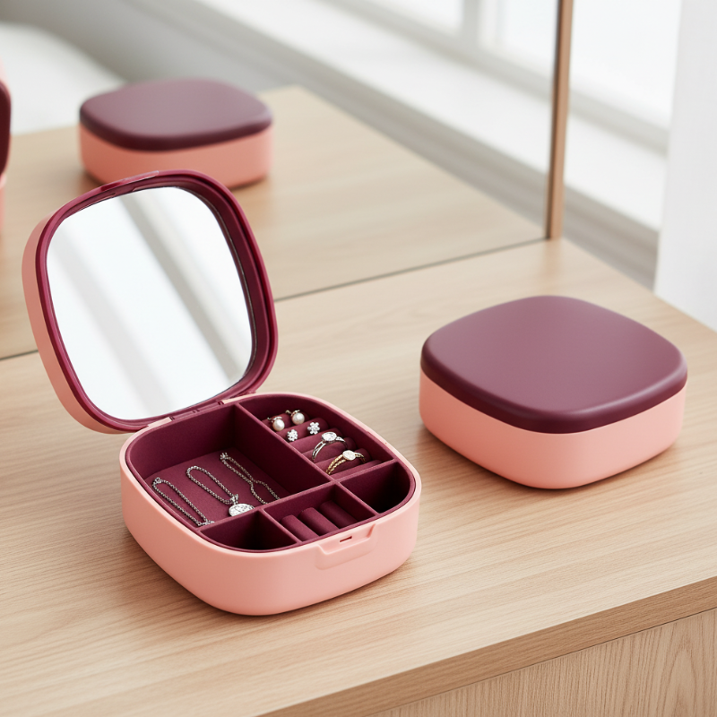 Jewelry Travel Case with Mirror – Portable Mini Storage Box for Rings, Earrings & Necklaces