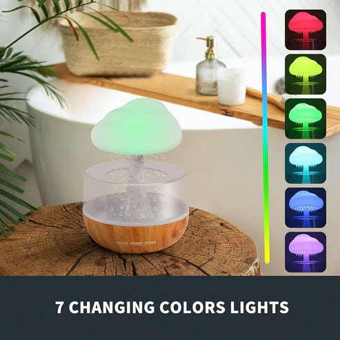 LED mist humidifier with touch control and calming rainbow light for sleep and mood relaxation