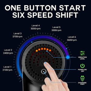 Multi-speed muscle relief gun in compact design for neck, back, and leg pain