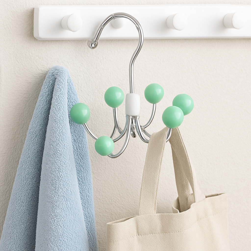 Tie Rack Space-Saving Hook – 360° Rotating Belt & Scarf Hanger with 6 Claws for Closet Organization(Random color-Pack of 1)