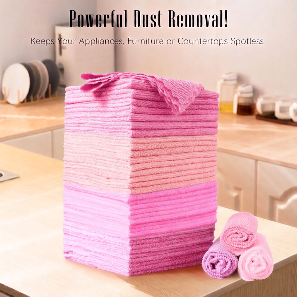 10 Pcs Super Absorbent Microfiber Dish Cloth – Reusable Cleaning Towels for Kitchen & Home(Pink Color)