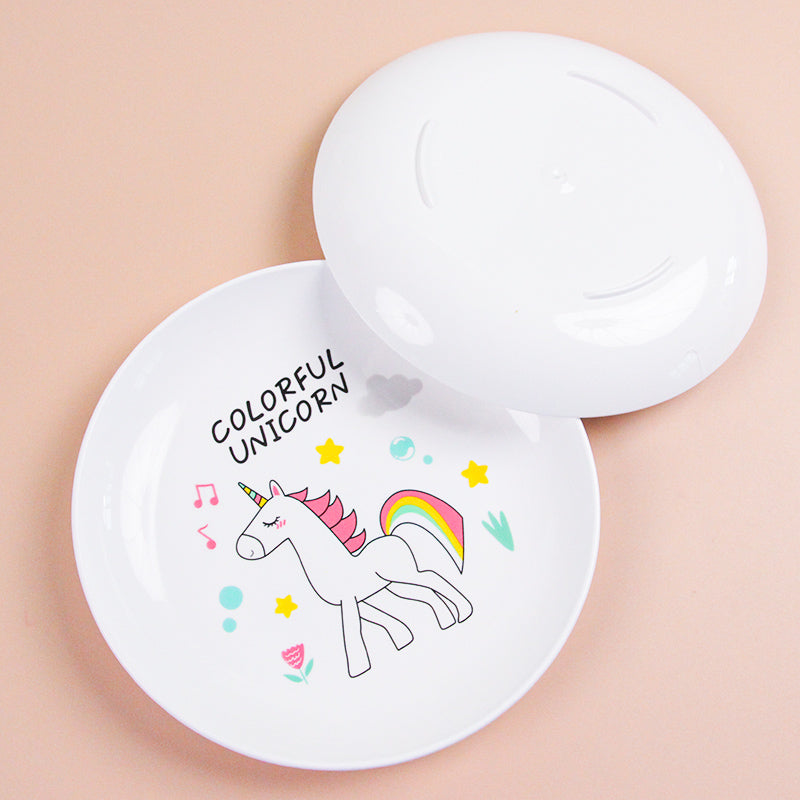 8 Pcs Round Plates with Stand Set – Ceramic Tableware with Decorative Prints (Random Design)