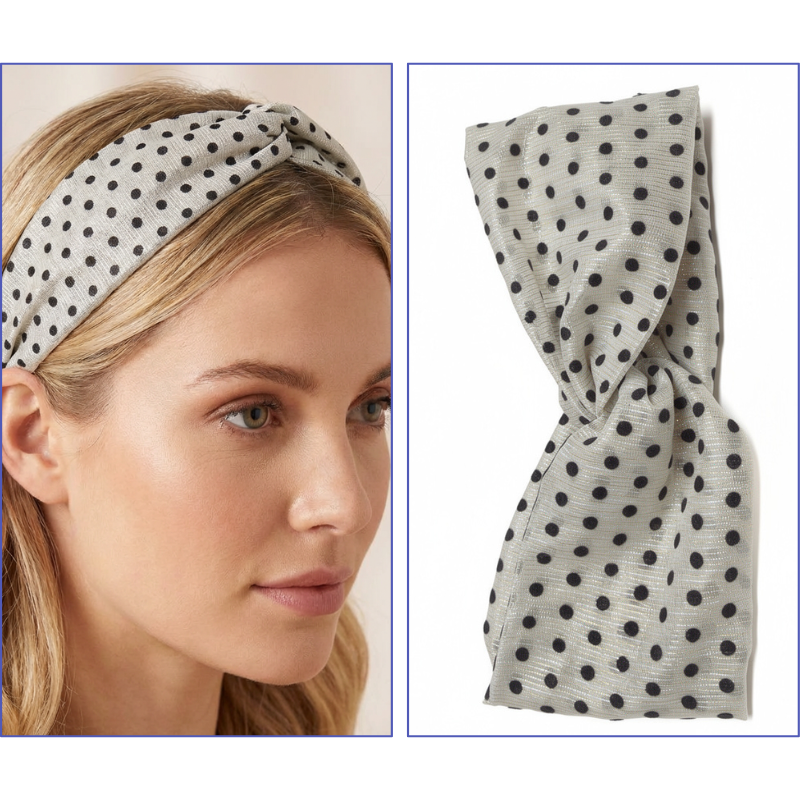 Polka Dot Twist Knot Women’s Hair Band – Stylish Non-Slip White Headband with Black Dots (Pack of 1)
